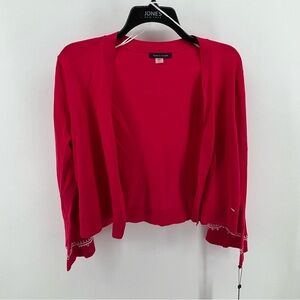 Tommy Hilfiger woman’s large cropped cardigan embroidered bell sleeves pink